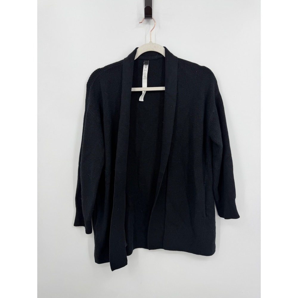 Lululemon ribbed Cardigan Sweater Womens 4 Black Merino Wool Blend Knit